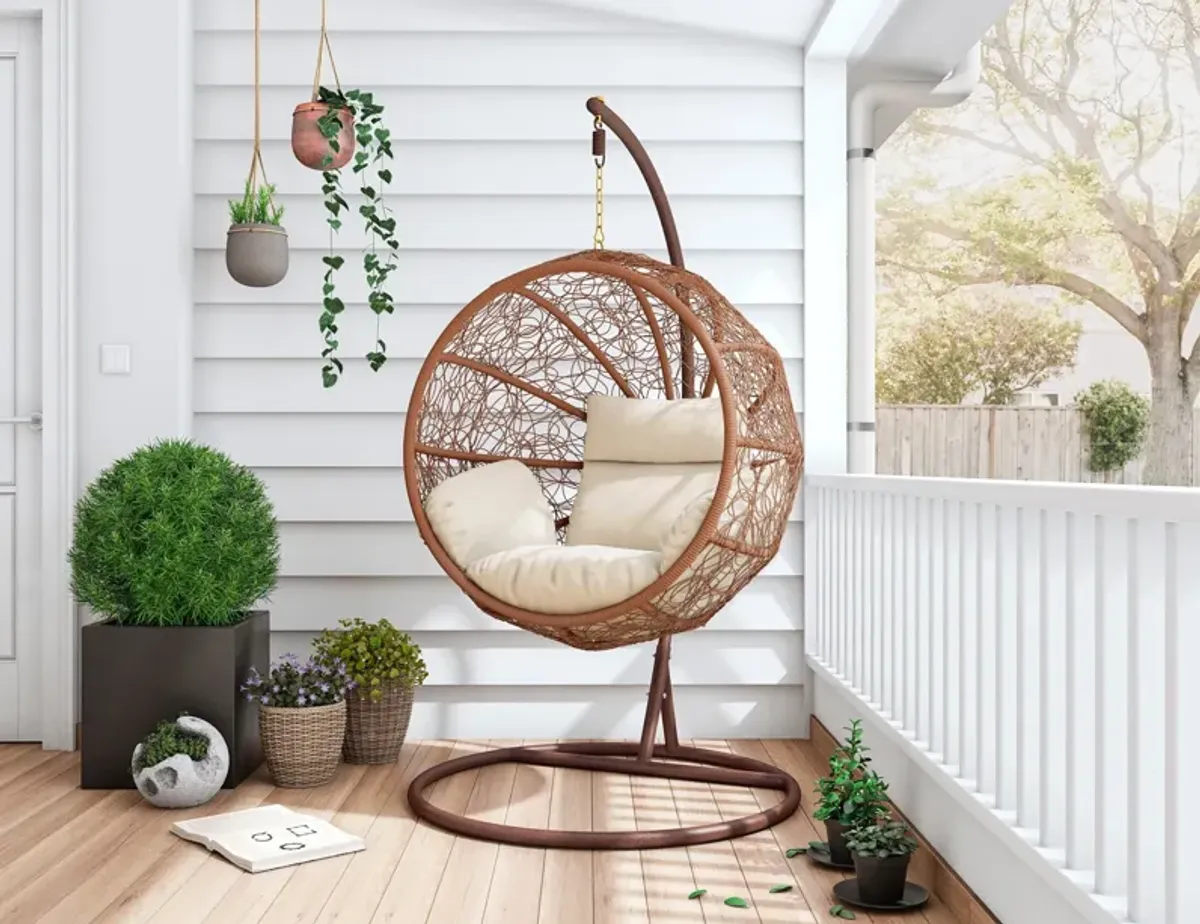 Siesta Key Indoor/Outdoor Hanging Egg Chair - Brown/Cream