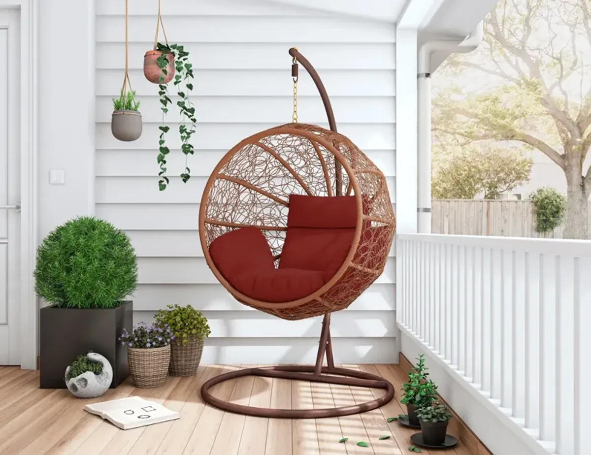 Siesta Key Indoor/Outdoor Hanging Egg Chair - Brown/Red