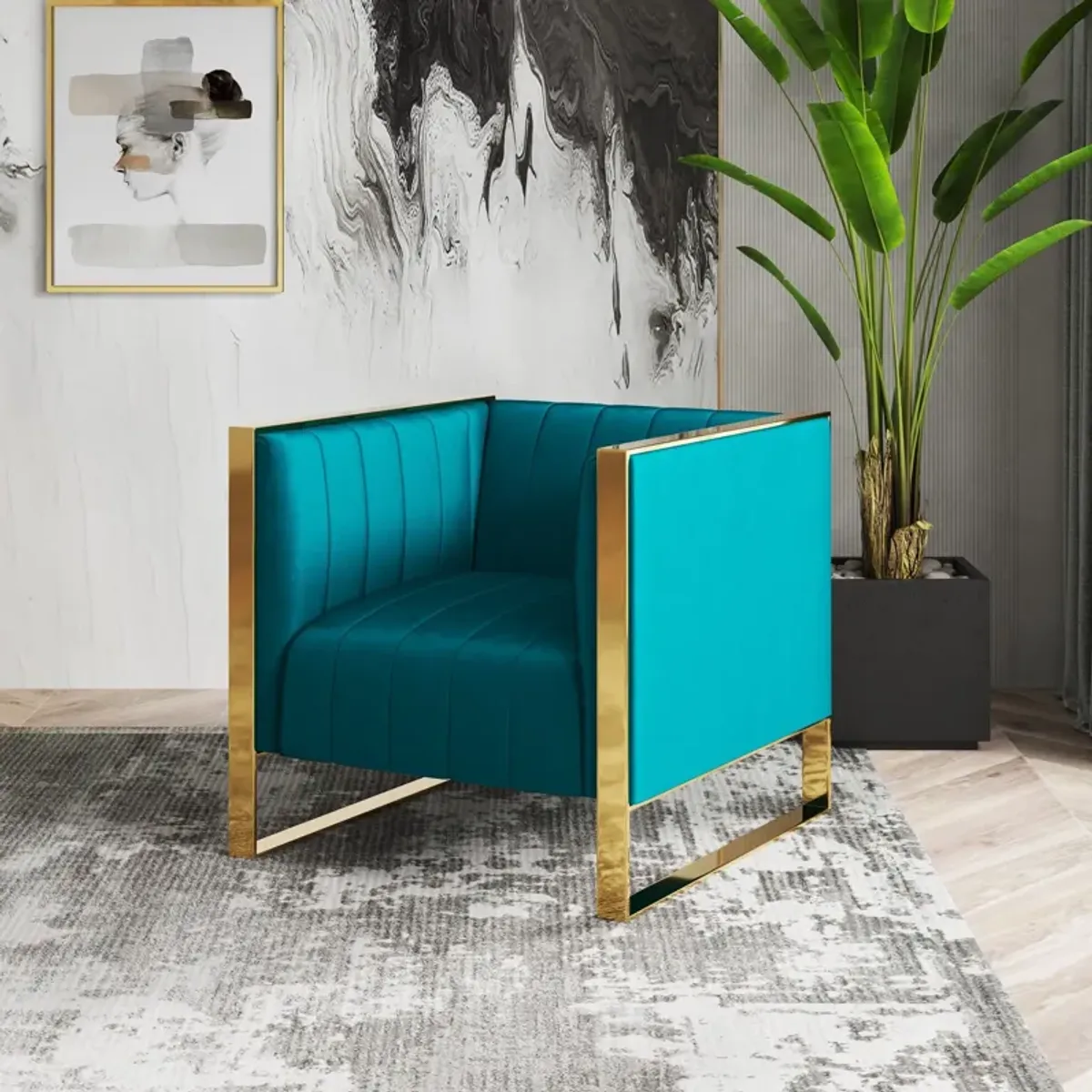 Dobrev Set of 2 Accent Chairs - Teal/Rose Gold