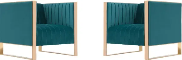 Dobrev Set of 2 Accent Chairs - Teal/Rose Gold