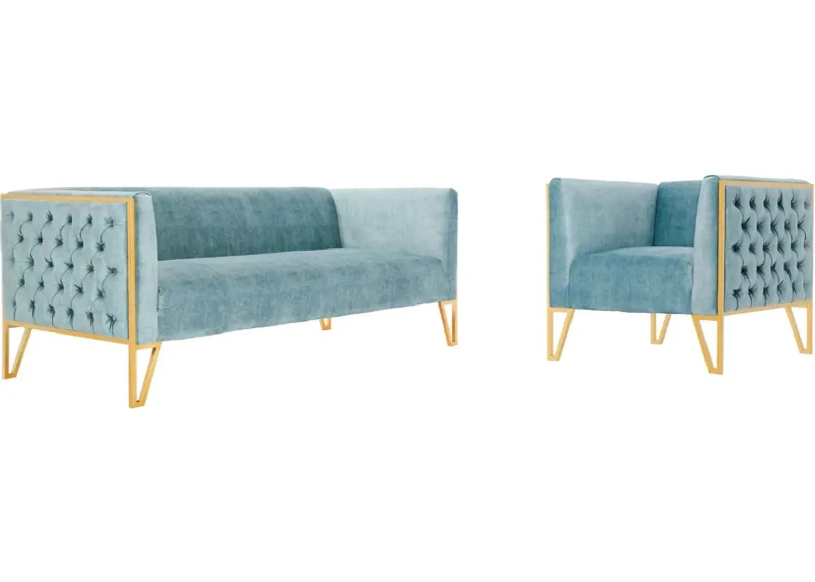 Knightley Sofa and Chair Set - Blue/Gold