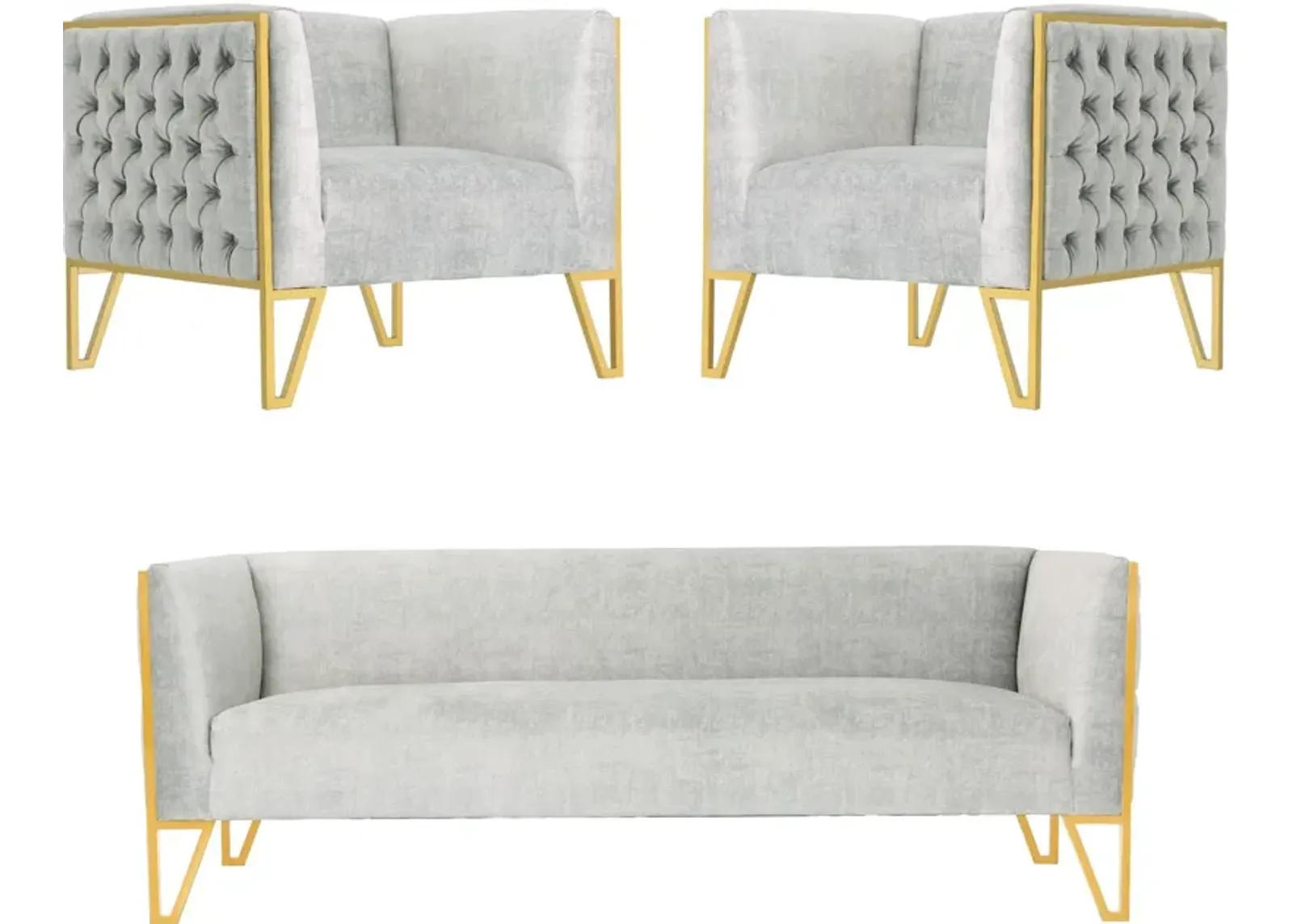 Knightley Sofa and 2 Accent Chairs - Grey/Gold