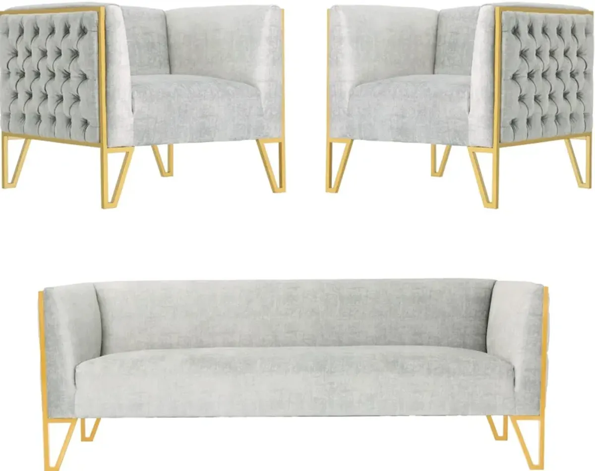 Knightley Sofa and 2 Accent Chairs - Grey/Gold