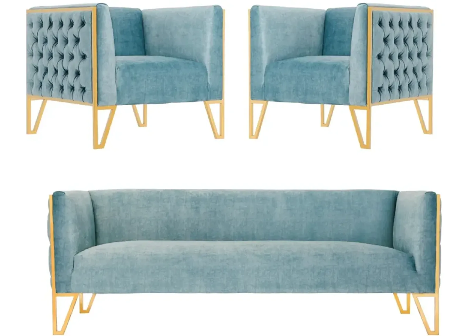 Knightley Sofa and 2 Accent Chairs - Blue/Gold