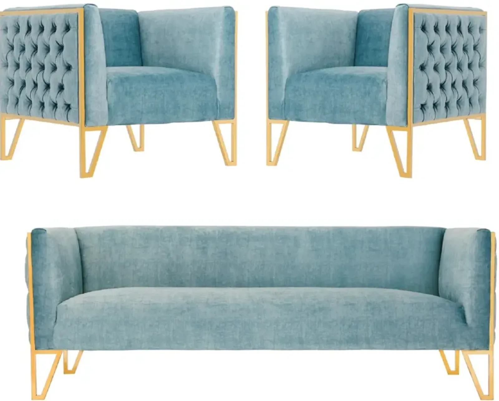 Knightley Sofa and 2 Accent Chairs - Blue/Gold