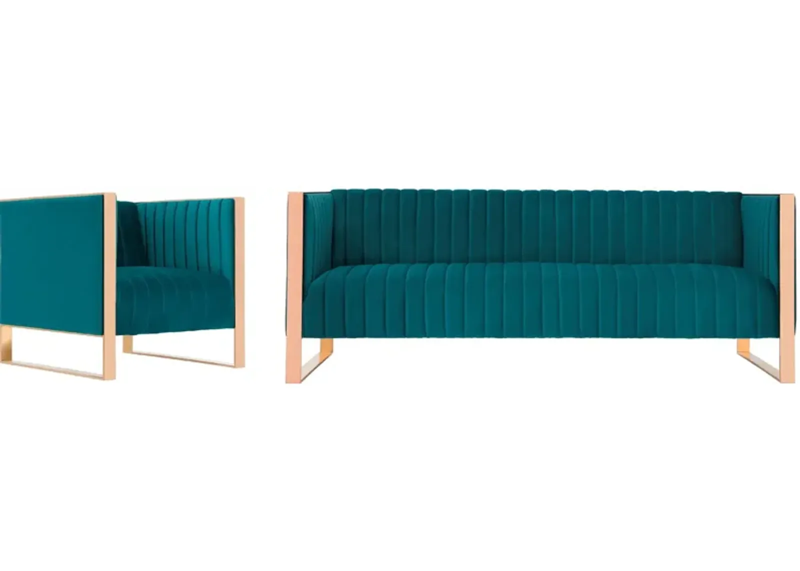 Dobrev Sofa and Chair Set - Teal/R.Gld