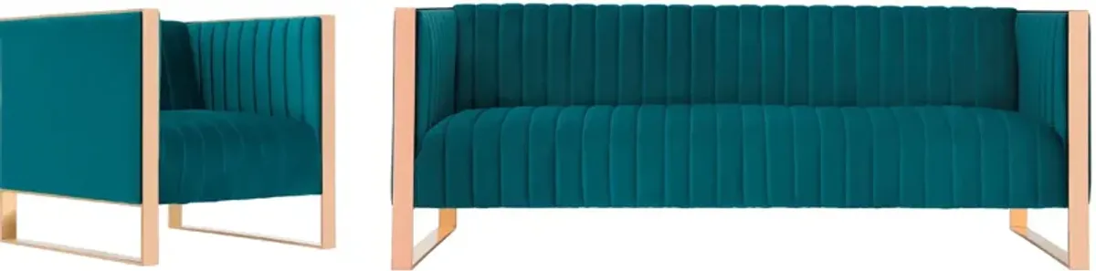 Dobrev Sofa and Chair Set - Teal/R.Gld