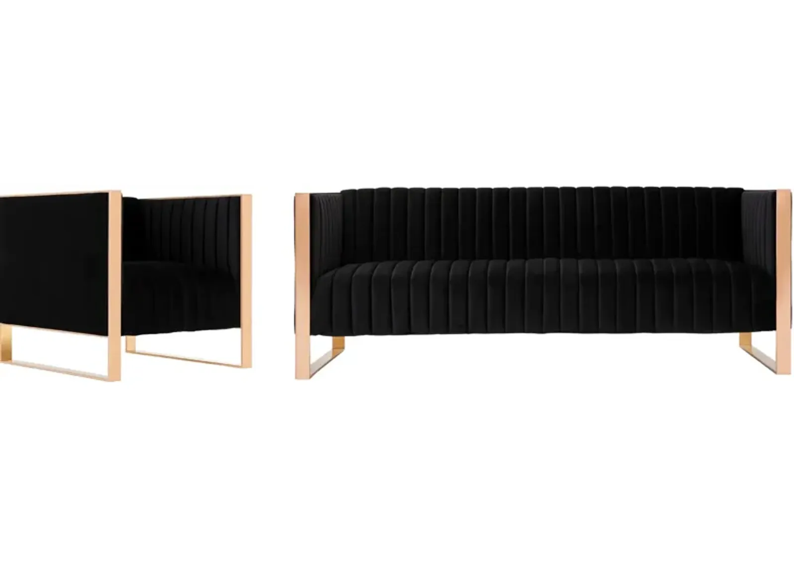 Dobrev Sofa and Chair Set - Black/Rose Gold