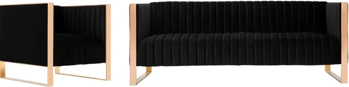 Dobrev Sofa and Chair Set - Black/Rose Gold