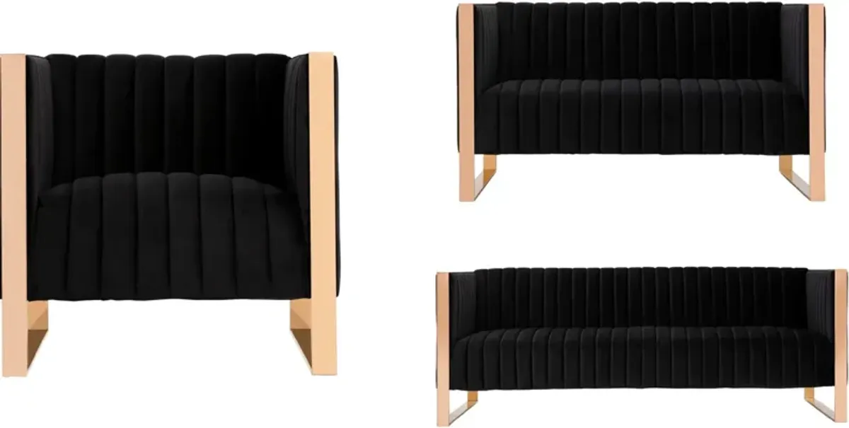 Dobrev Sofa, Loveseat and Chair - Black/Rose Gold