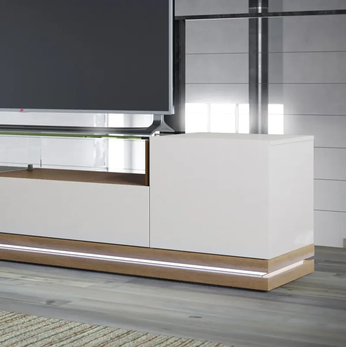 LeVox TV Stand - Off-White/Maple