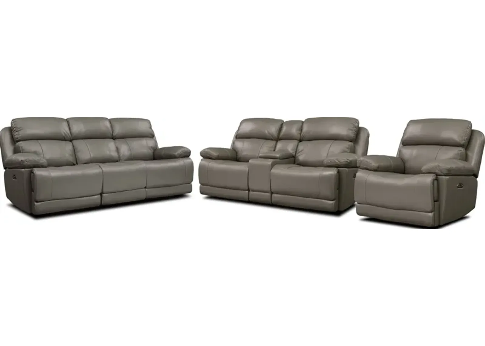 Monte Carlo Dual-Power Reclining Sofa, Loveseat and Recliner Set - Gray