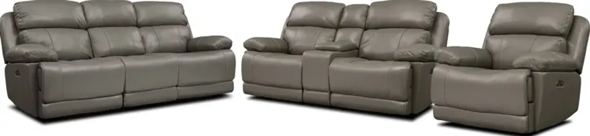 Monte Carlo Dual-Power Reclining Sofa, Loveseat and Recliner Set - Gray