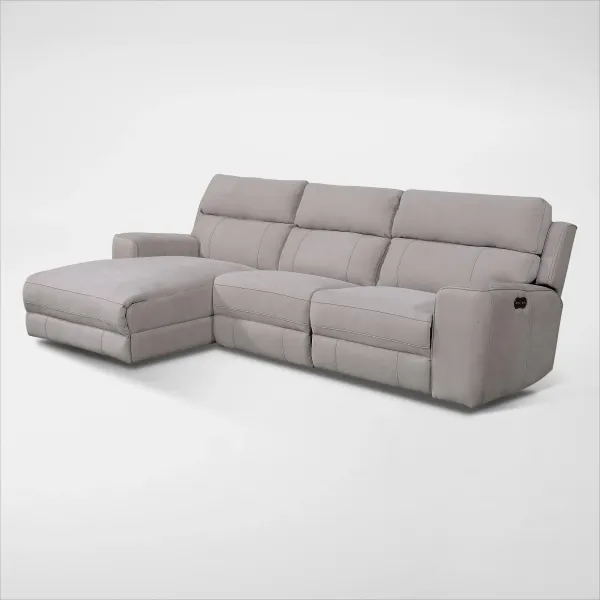 Newport 3-Piece Dual-Power Reclining Sectional with Left-Facing Chaise - Light Gray