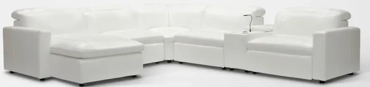 Happy 6-Piece Dual-Power Reclining Sectional with Left-Facing Chaise and 2 Reclining Seats - White