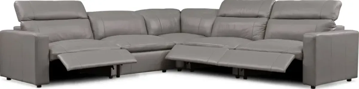 Happy 5-Piece Dual-Power Reclining Sectional with 3 Reclining Seats - Gray