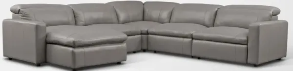 Happy 5-Piece Dual-Power Reclining Sectional with Left-Facing Chaise and 2 Reclining Seats - Gray