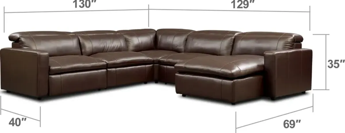 Happy 5-Piece Dual-Power Reclining Sectional with Right-Facing Chaise and 2 Reclining Seats - Gray