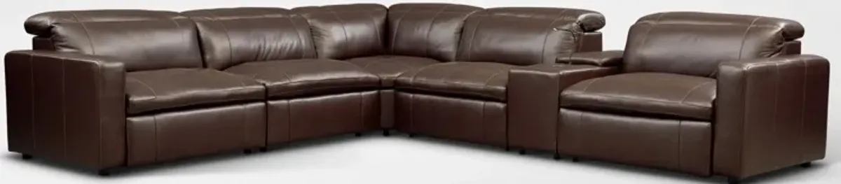 Happy 6-Piece Dual-Power Reclining Sectional with 3 Reclining Seats - Brown