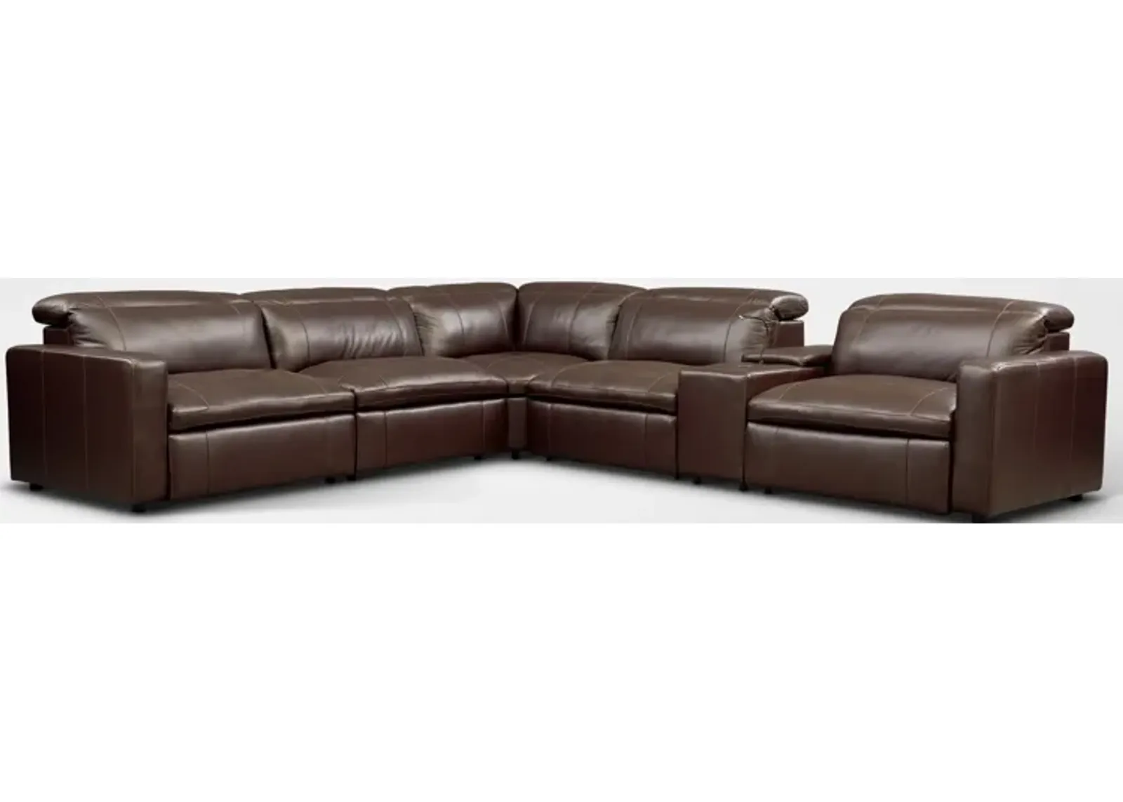 Happy 6-Piece Dual-Power Reclining Sectional with 3 Reclining Seats - Brown