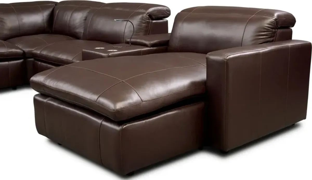 Happy 6-Piece Dual-Power Reclining Sectional with Right-Facing Chaise and 2 Reclining Seats - Brown