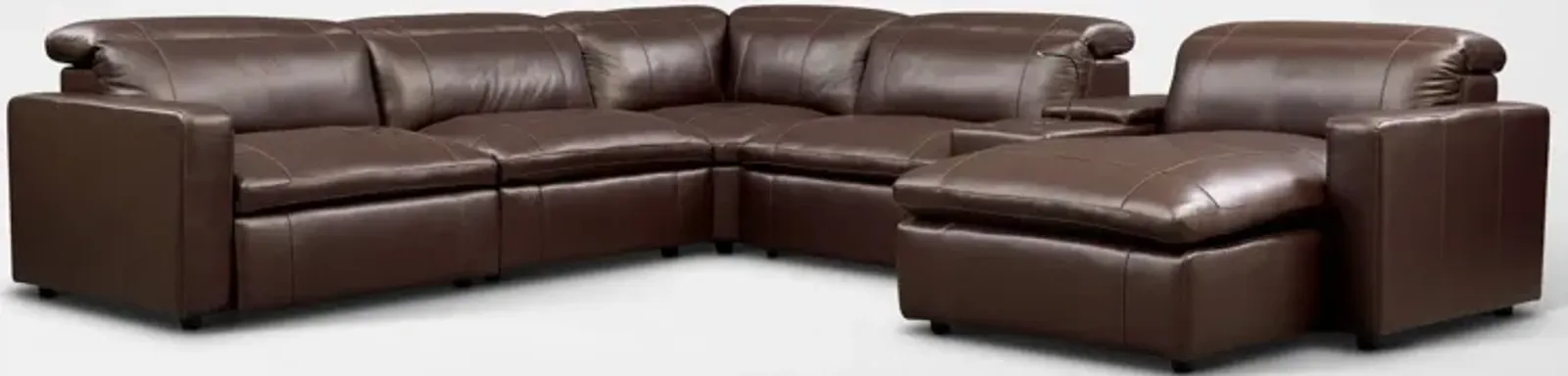 Happy 6-Piece Dual-Power Reclining Sectional with Right-Facing Chaise and 2 Reclining Seats - Brown