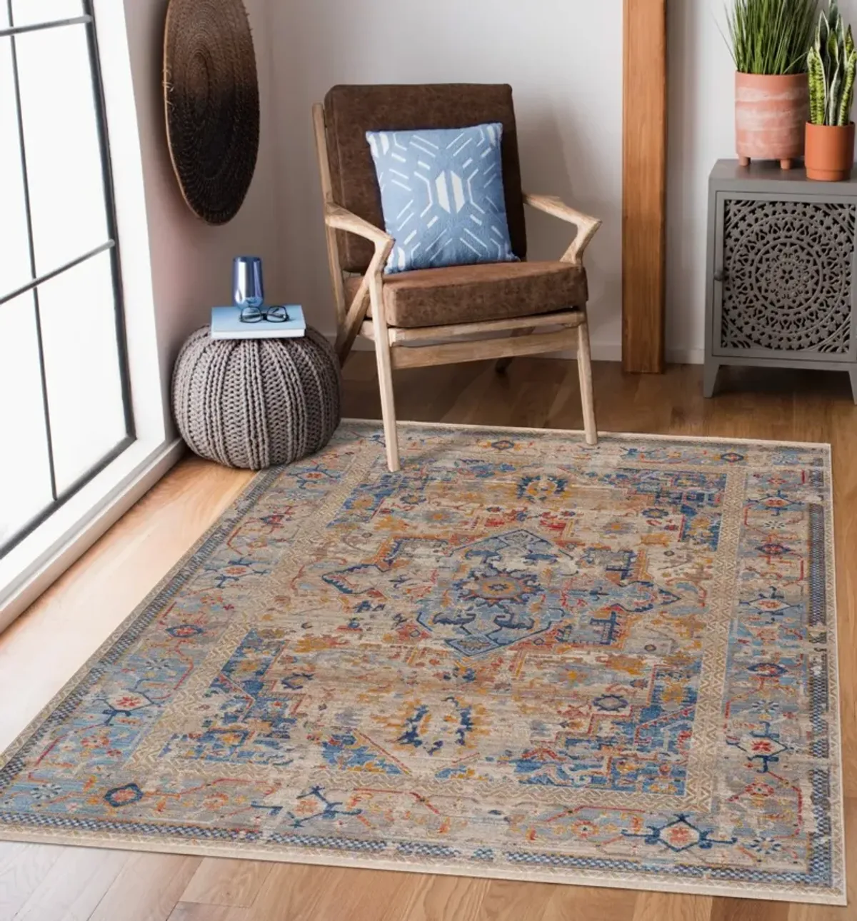 Midsummer 5' x 8' Area Rug - Blue/Orange