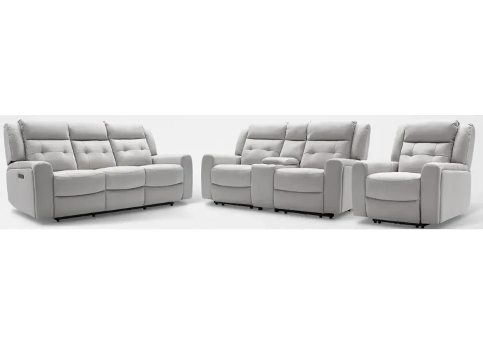 Damen Dual-Power Reclining Sofa, Loveseat, and Recliner - Light Gray