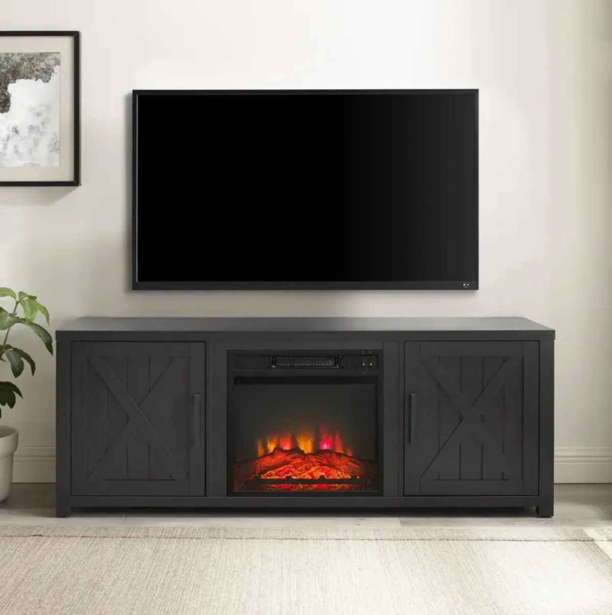 Zyla 58" TV Stand with Fireplace  - Black