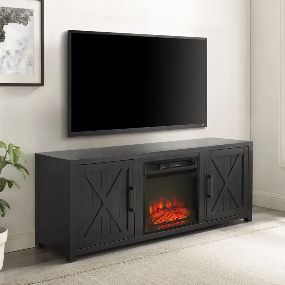 Zyla 58" TV Stand with Fireplace  - Black