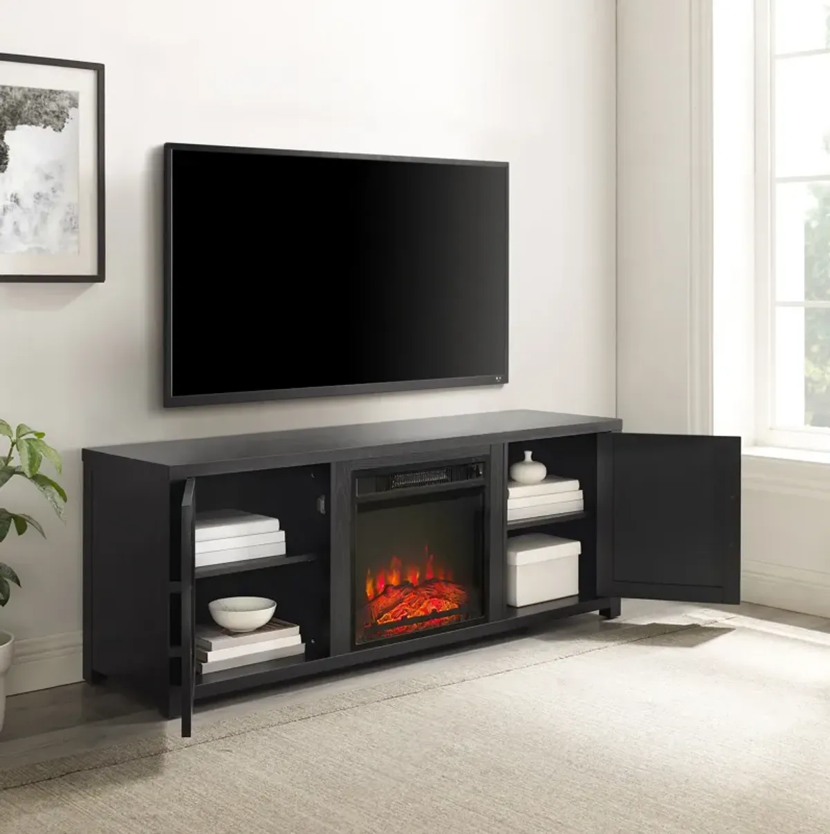 Zyla 58" TV Stand with Fireplace  - Black