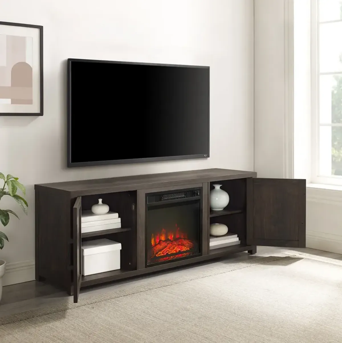 Zyla 58" TV Stand with Fireplace - Walnut