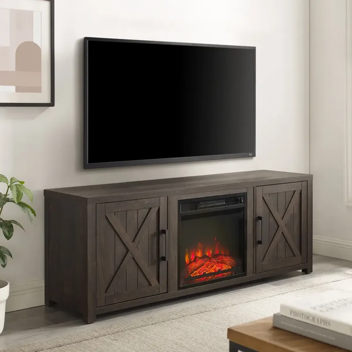 Zyla 58" TV Stand with Fireplace - Walnut