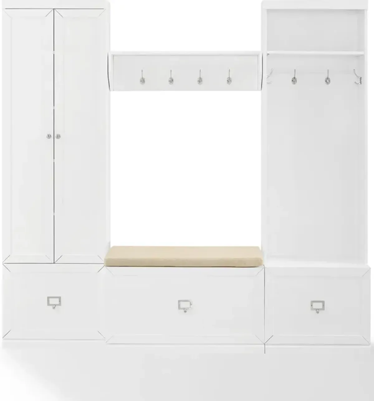 Caddie Pantry, Hall Tree, Bench, and Shelf Set