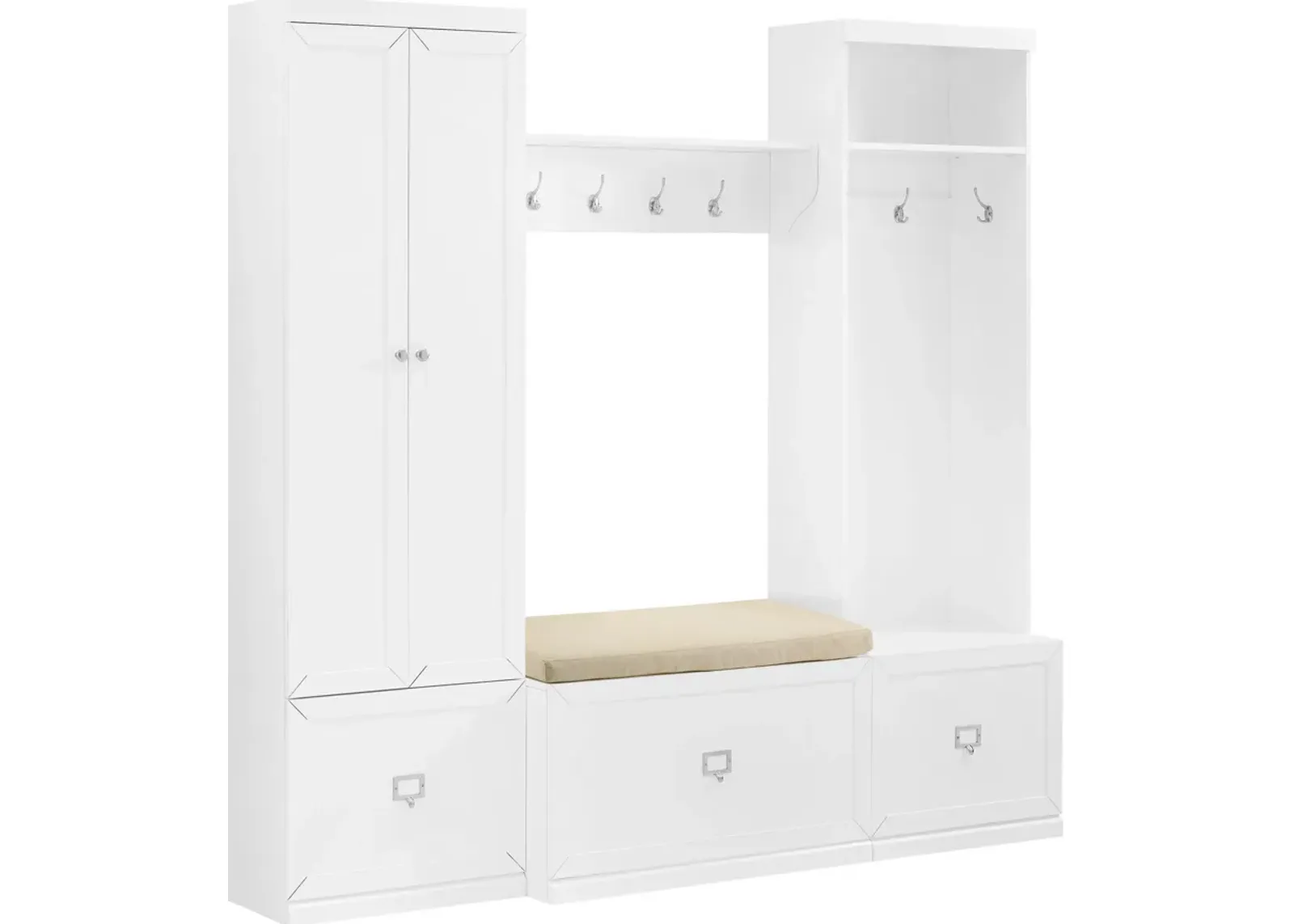 Caddie Pantry, Hall Tree, Bench, and Shelf Set