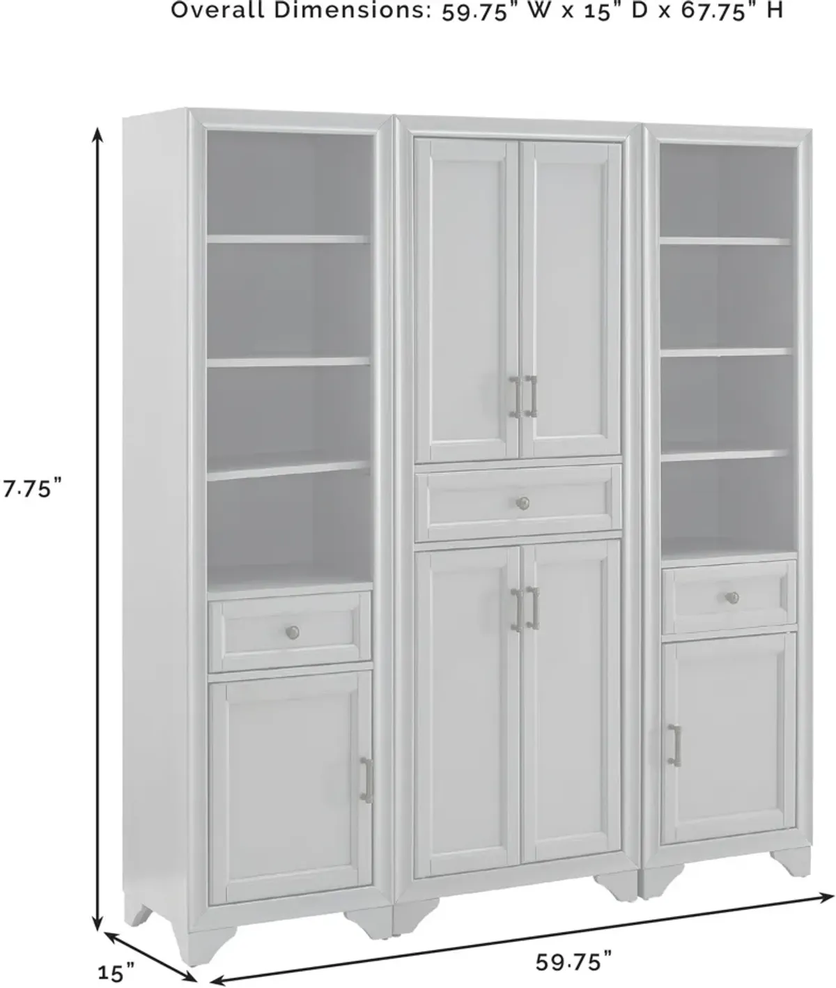 Pierre Pantry and 2 Linen Cabinets Set - Gray