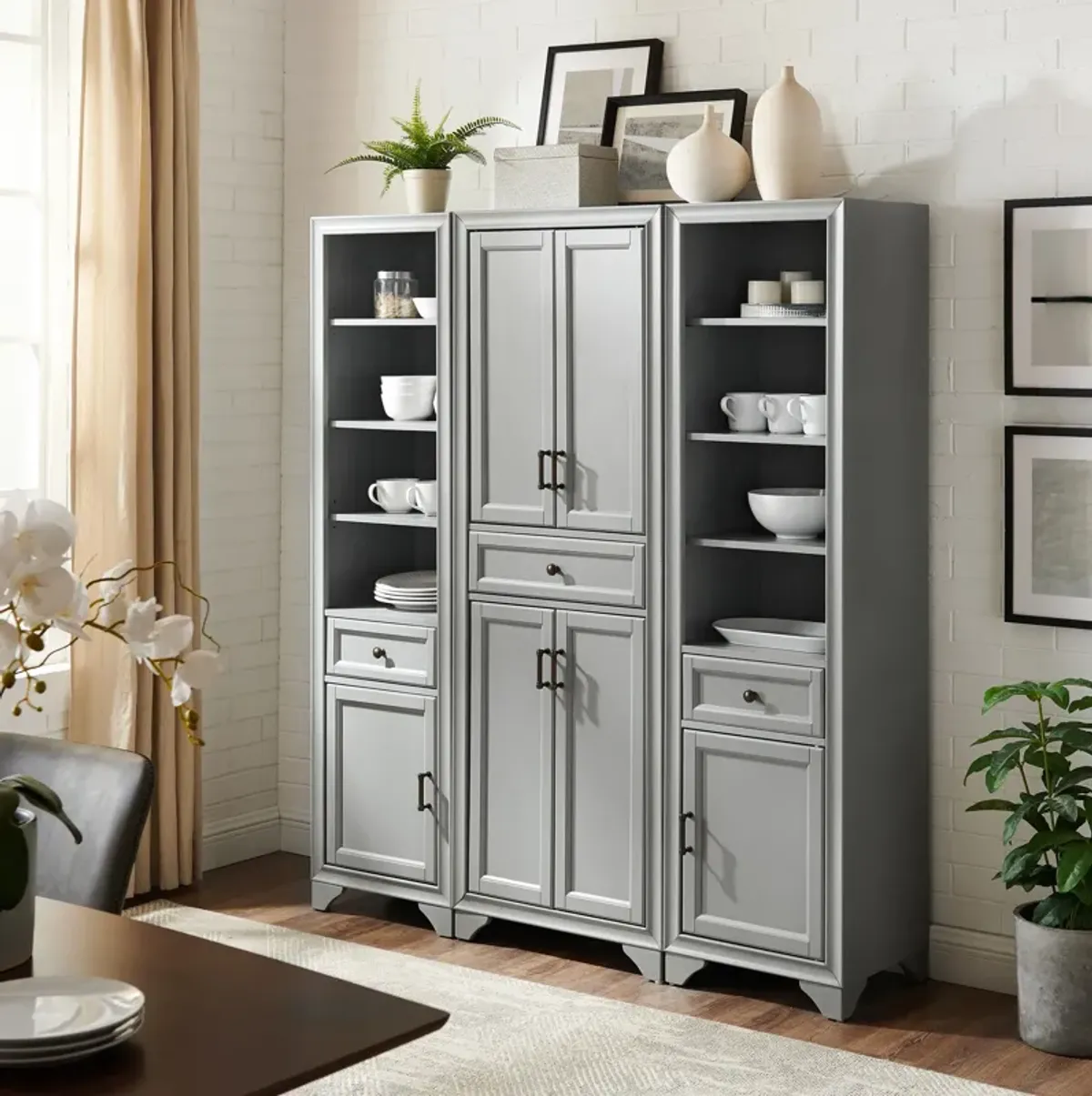 Pierre Pantry and 2 Linen Cabinets Set - Gray