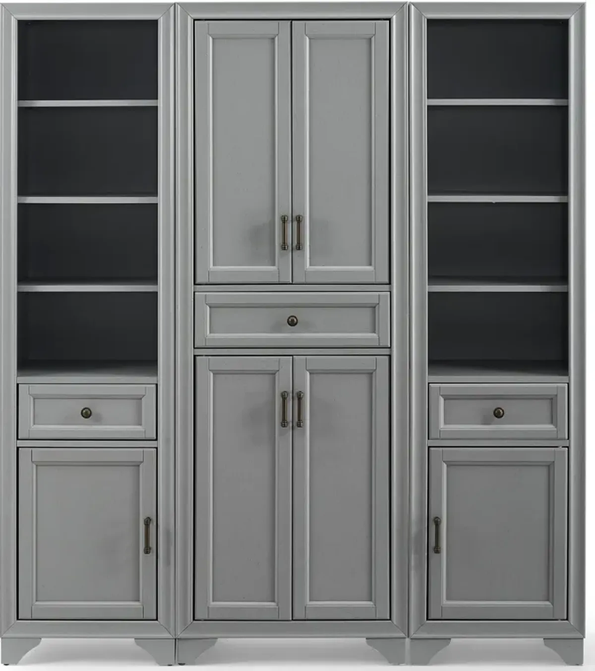 Pierre Pantry and 2 Linen Cabinets Set - Gray