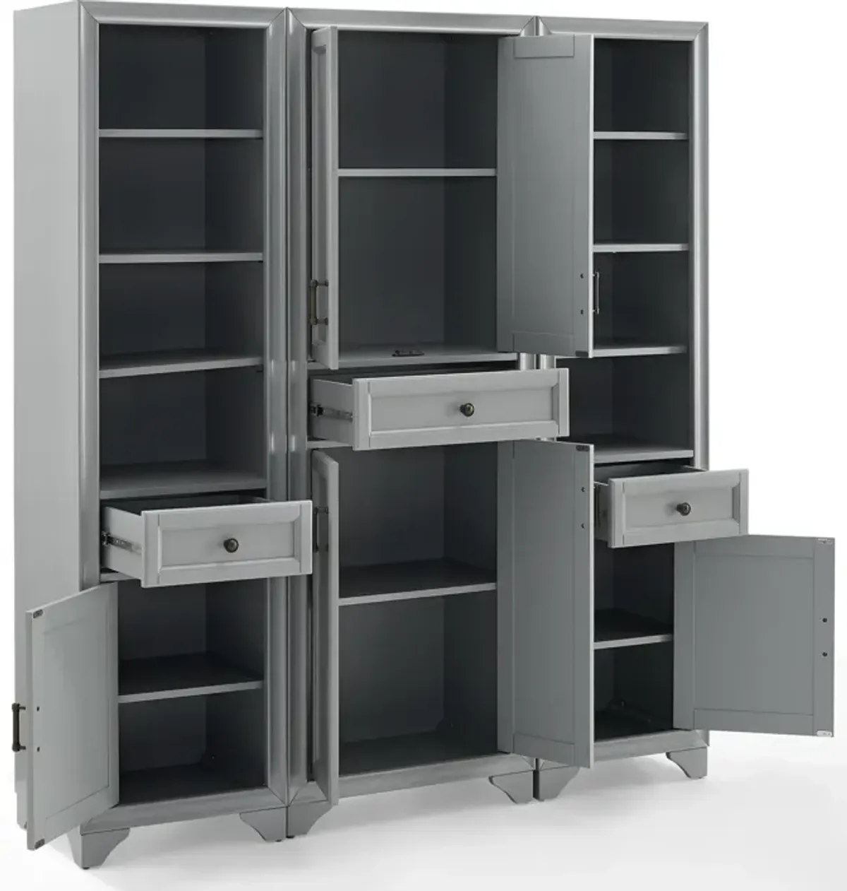 Pierre Pantry and 2 Linen Cabinets Set - Gray