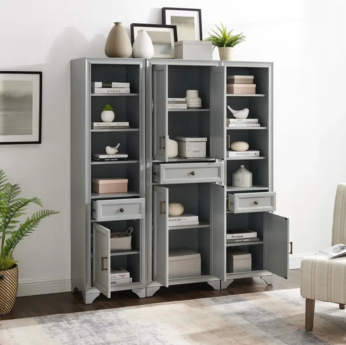 Pierre Pantry and 2 Linen Cabinets Set - Gray