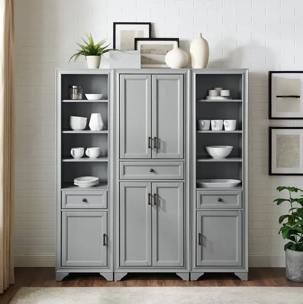 Pierre Pantry and 2 Linen Cabinets Set - Gray