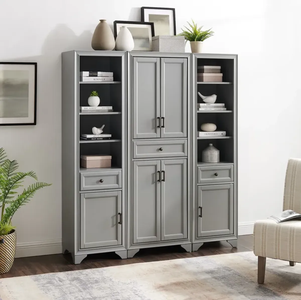 Pierre Pantry and 2 Linen Cabinets Set - Gray