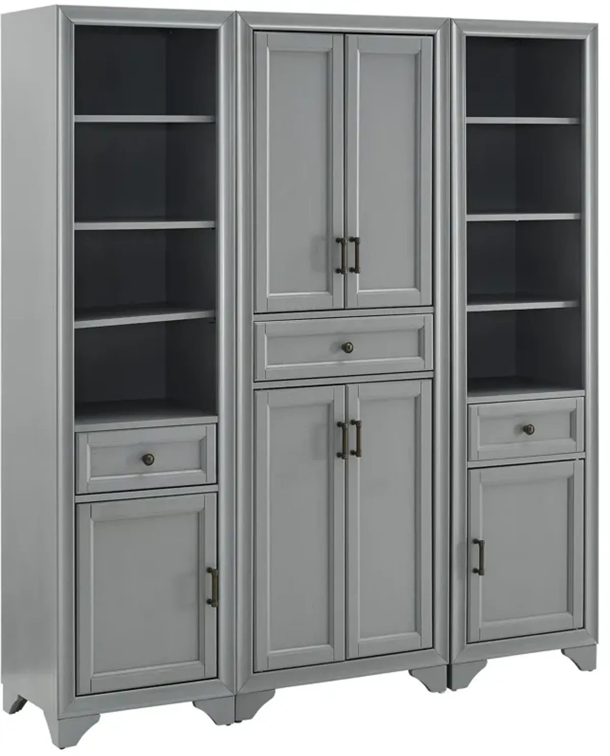 Pierre Pantry and 2 Linen Cabinets Set - Gray