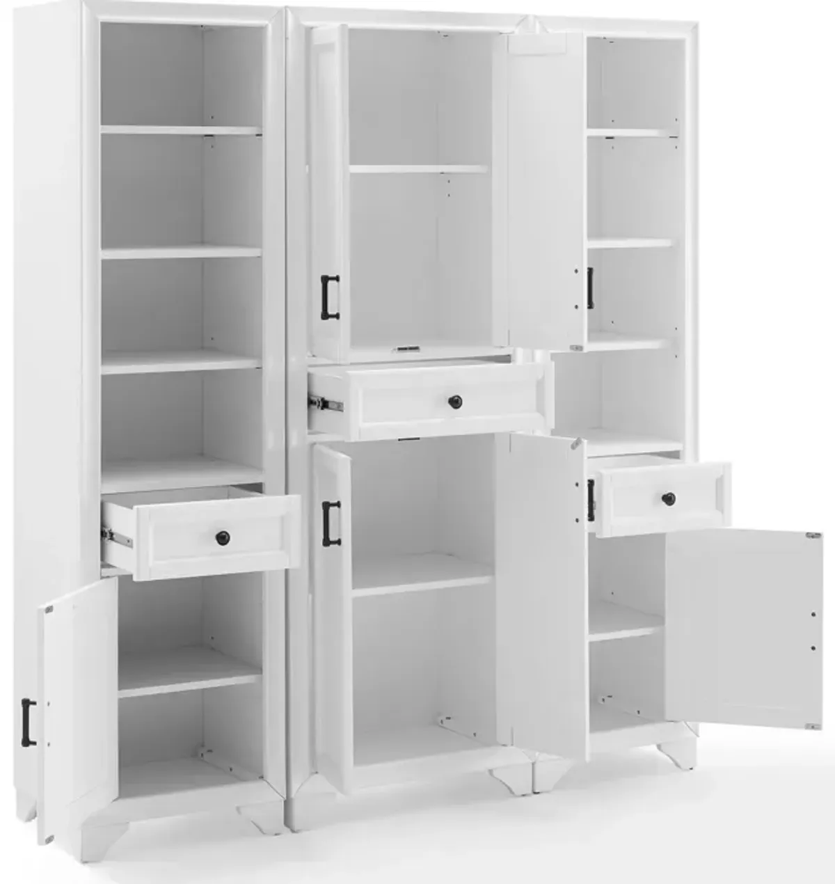 Pierre Pantry and 2 Linen Cabinets Set - White