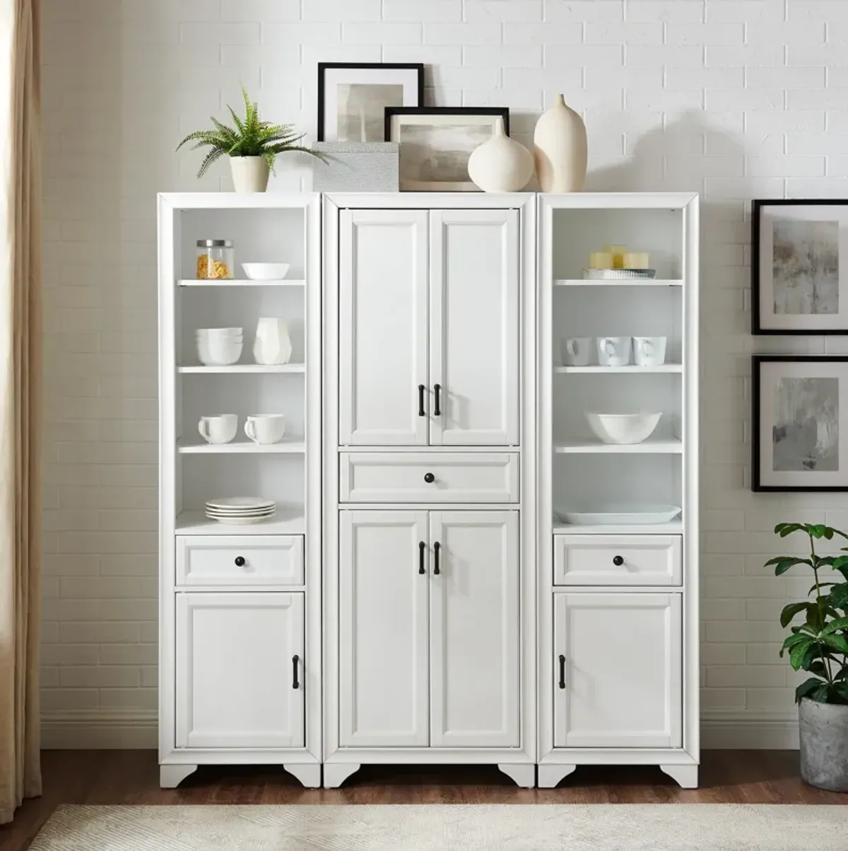 Pierre Pantry and 2 Linen Cabinets Set - White