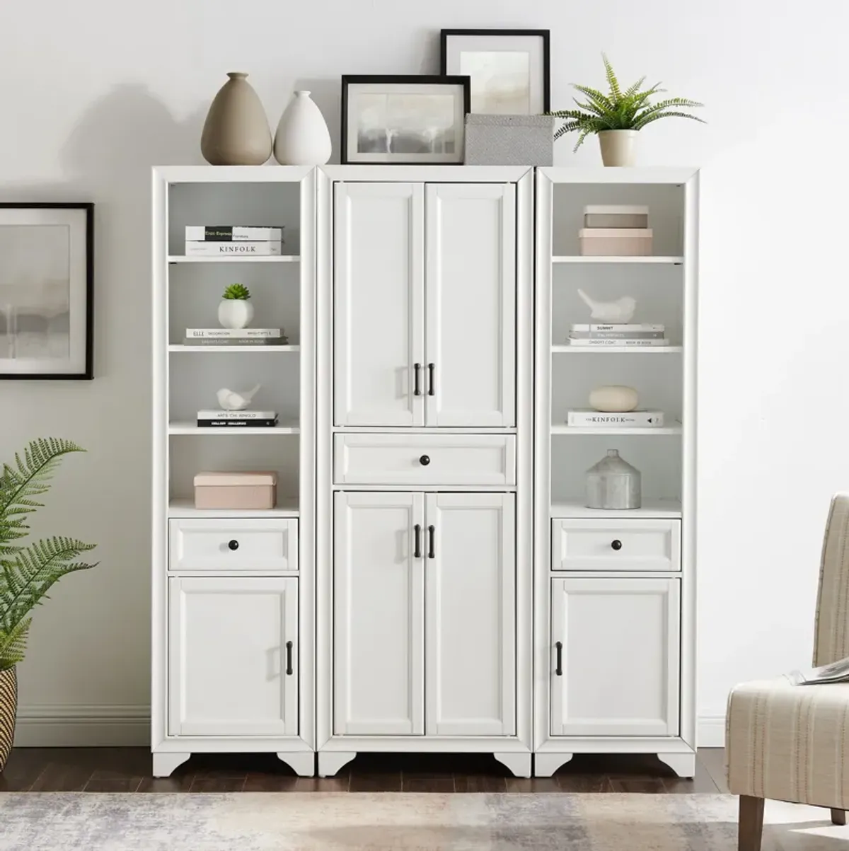 Pierre Pantry and 2 Linen Cabinets Set - White