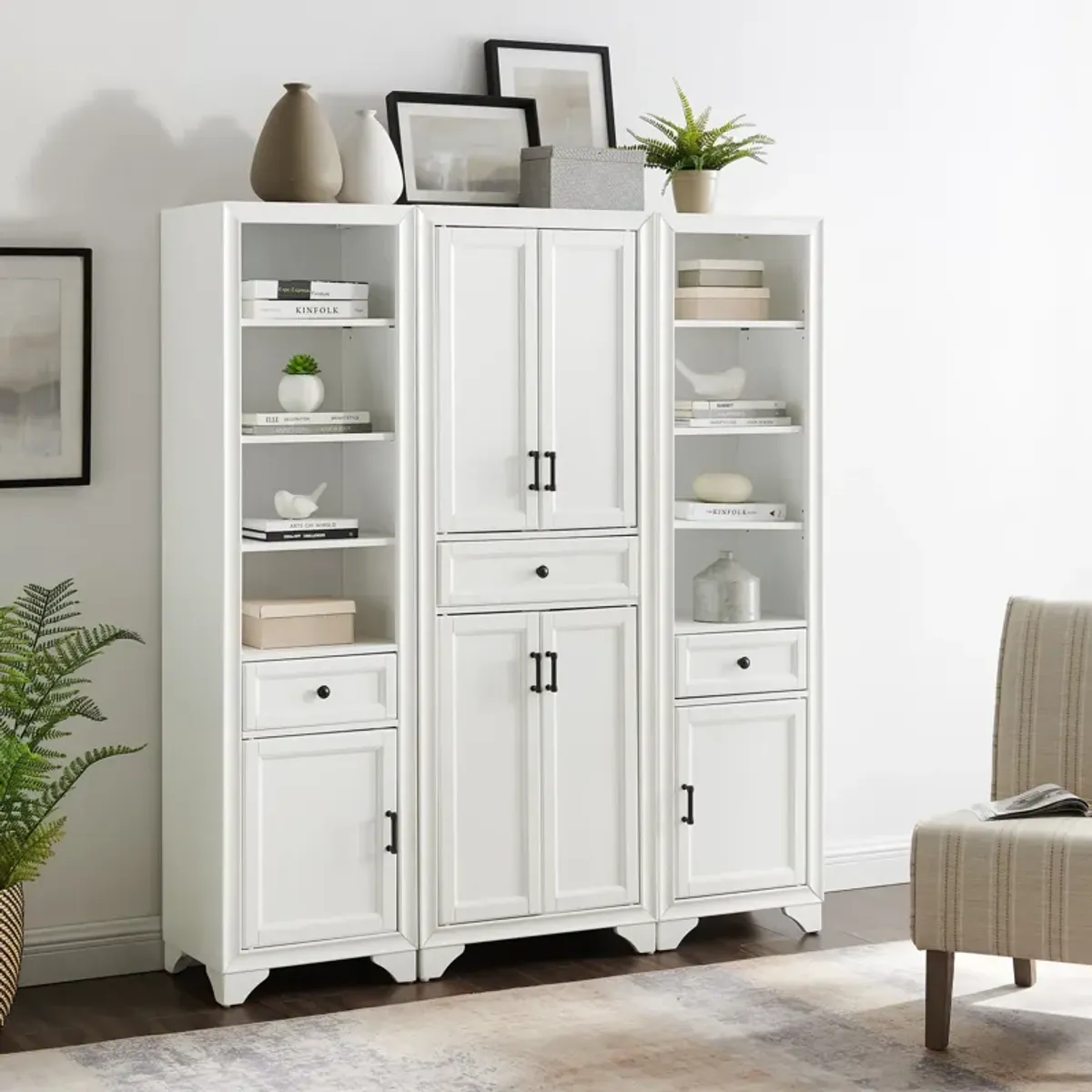 Pierre Pantry and 2 Linen Cabinets Set - White