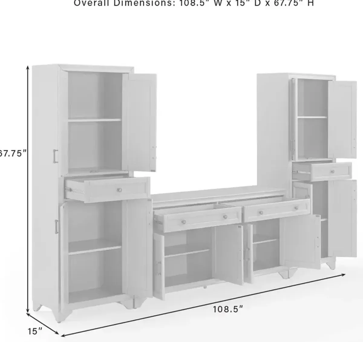 Pierre 2 Pantries and Sideboard Set - Gray