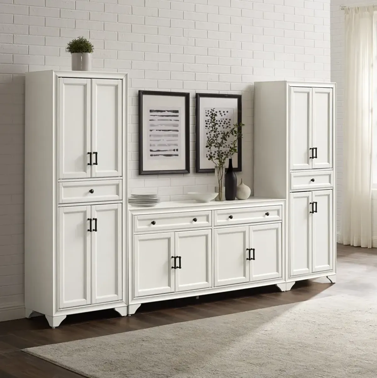 Pierre 2 Pantries and Sideboard Set - White