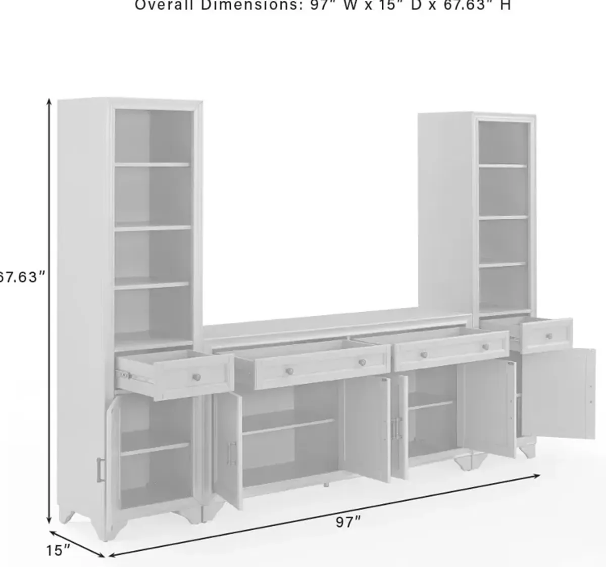 Pierre 2 Bookcases and Sideboard Set - Gray